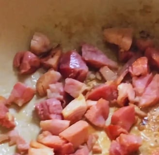 ham pieces sauted in olive oil for southern cabbage