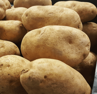 russett potatoes in a shelf