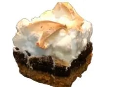 slice of smores bar with gooey meringue topping