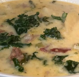 copycat olive garden zuppa toscana soup in white bowl 