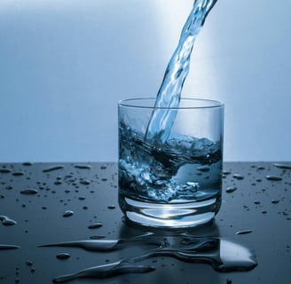 agua cayendo en un vaso de cristal