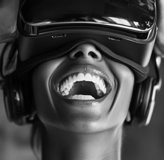 a woman with headphones and headphones on her headphones