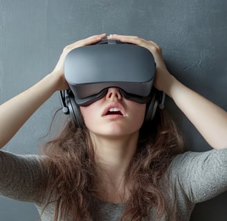 a woman wearing a virtual reality headset