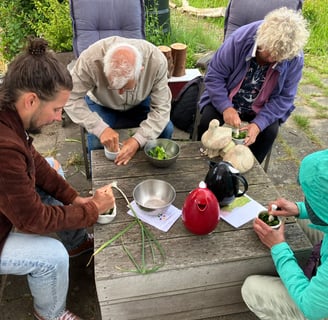 pesto making in the garden