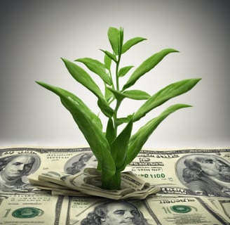 a plant growing out of 100 dollar bills