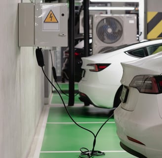 a car charging station with a car in the background