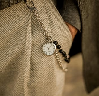 a person wearing a watch on a chain