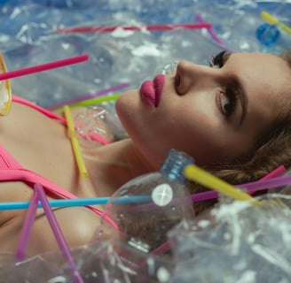 a woman in a pink bikinisuit laying on a plastic container