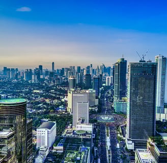 a skyline view of Jakarta with skyscrapers and skyscrapers