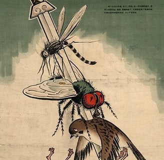 Chinese poster reading "Exterminate The Four Pests", 1958.