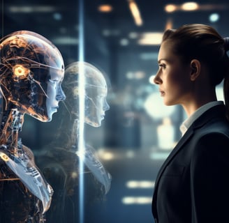 Mujer profesionista joven interactuando con la inteligencia artificial