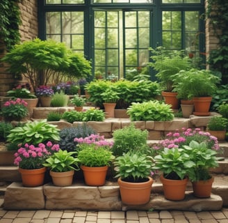 Several small seedlings with green leaves are planted in cardboard tubes and a single terracotta pot. The tubes resemble recycled toilet paper rolls, indicating an eco-friendly approach to gardening. The seedlings are placed in a wooden tray, and the focus is on their fresh green leaves emerging from the soil.