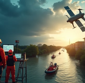 Satellite image showing AI-powered disaster response coordination during a natural emergency.