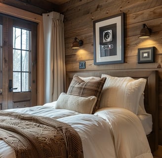 Cozy bedroom with plush throw and warm lighting, by Regal Touch Home.