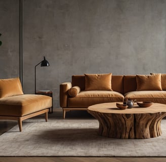 Cozy living room with mustard sofas and coffee table, featured by Regal Touch Home.