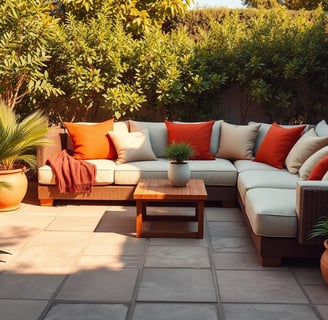 Regal Touch Home cozy plush sectional sofa on a sunny patio