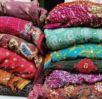 PRE-OWNED EMBROIDERY SARI, 4-5 METERS LONG, $40 EACH