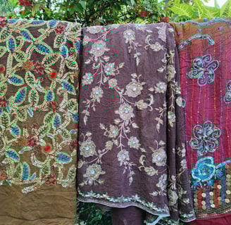 pre-loved embroidery sari of silk/chiffon/georgette. Available for sale per piece wise