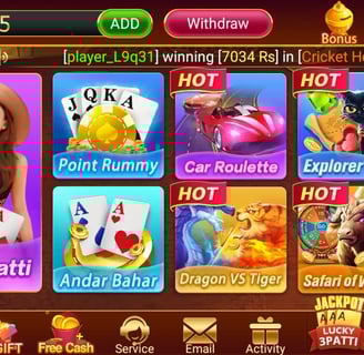 Teen Patti Master App Layout showing 40+ games including teen patti.