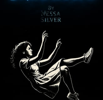 a woman in her thirties wearing a dress and sneakers is falling