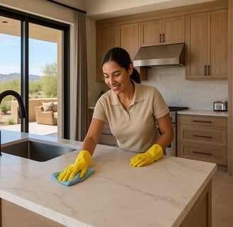 Deep cleaning service by Dust Be Gone professional cleaning luxury kitchen countertops in Scottsdale