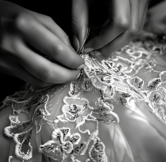 a woman is sewinging a dress with a ring