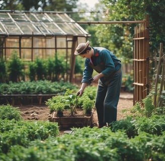 Small biodegradable seed trays filled with soil are placed in rows on the ground, ready for planting. The trays are surrounded by gravel or dirt, with some wooden or metal dividers visible, suggesting a gardening or agricultural setting.
