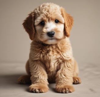 A medium-sized dog with short, light brown and white fur, featuring distinctive spots and patches. The dog has alert, upright ears, dark eyes, and a black nose. It is wearing a black collar with a metal ring on a green and white background.