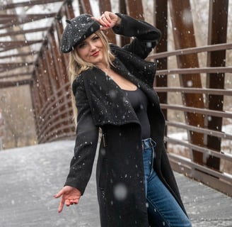 photograph of model posing on bridge by joe paris