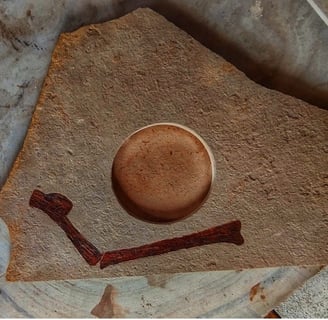 Peça artesanal feita com cacos de Pedra Cariri, representando a riqueza paleontológica e cultural
