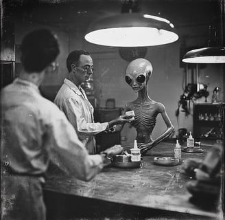 top secret military lab with grey alien