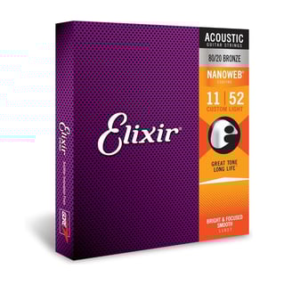 Elixir Strings 80/20 Bronze Acoustic Guitar Stings w/NANOWEB Coating, Custom Light (.011-.052)