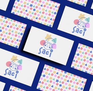 Frente e verso de cartão de visitas com elementos coloridos de hospital pediátrico