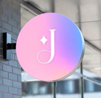 Placa de loja com inicial J e brilho e degradê delicado e feminino