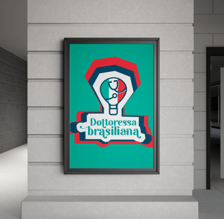 Quadro com logo de médica com balão, bandeira da Italia e estetoscópio