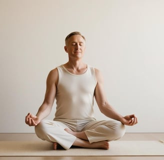 un hombre sentado en posición de yoga