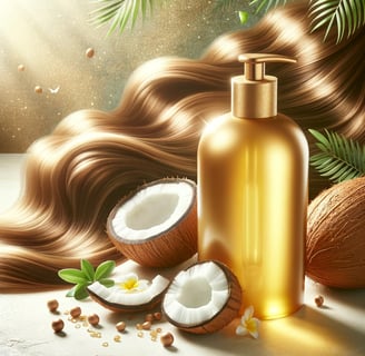 a bottle of coconut oil with a lot of hair