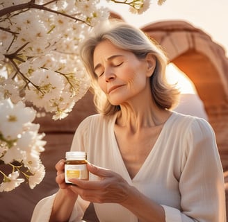 a woman with a bottle of vitamins in her hands