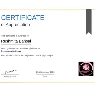 developing self-love (certificate of appreciation)