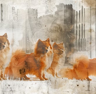 Artistic representation of Pomeranians through the ages