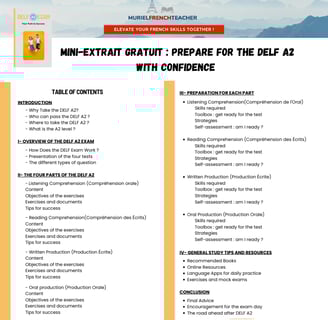 DELF A2 Guide table of contents