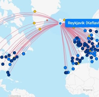 Flightconnections.com showing routes to get to Iceland