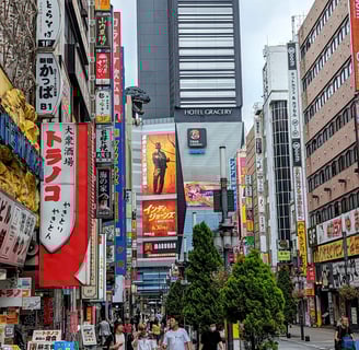 Godzilla peaking over the Hotel Gracery in Shinjuku