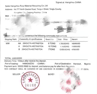 This is the sales contract we signed with overseas clients.