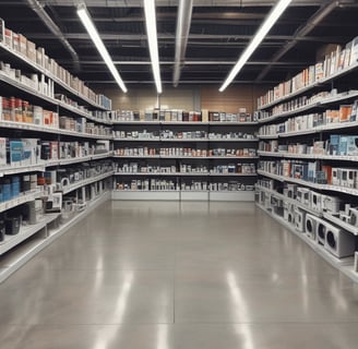 A spacious, well-lit retail store interior featuring various clothing displays and mannequins. The lighting is bright with numerous ceiling lights illuminating the area. Clothing racks and sections can be seen throughout the space, with colorful apparel on display. The store has a modern design with tiled flooring and a systematic arrangement of merchandise.