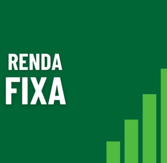 "Imagem ilustrativa sobre renda fixa com fundo verde, barras de crescimento em diferentes alturas e uma seta apontando para c