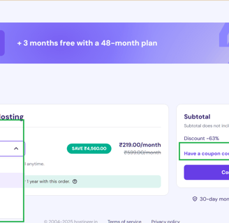 How to apply coupon code in Hostinger