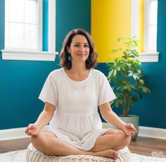 mulher meditando em um ambiente tranquilo
