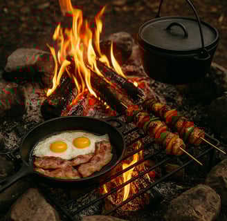 cooking food over a camp fire 