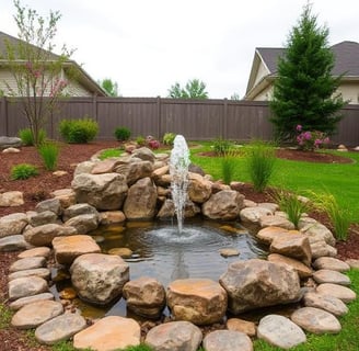 A beautiful pond fountain in a backyard